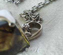 Old Solid Silver Pendant Large Natural Bicolor Smoky Quartz Stone