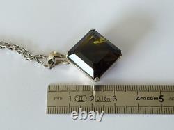 Old Solid Silver Pendant Large Natural Bicolor Smoky Quartz Stone