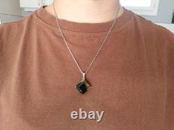 Old Solid Silver Pendant Large Natural Bicolor Smoky Quartz Stone