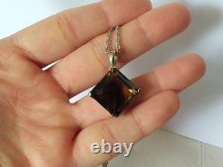 Old Solid Silver Pendant Large Natural Bicolor Smoky Quartz Stone