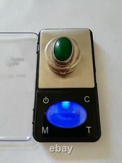 Old Solid Silver Pill Box And Identif Green Agate Cabochon