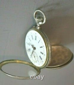 Old Solid Silver Pocket Watch with 15 Rubies 19th Century