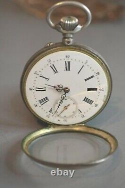 Old Solid Silver Pocket Watch with 15 Rubies 19th Century