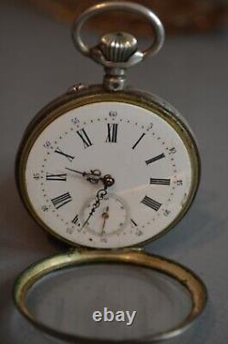 Old Solid Silver Pocket Watch with 15 Rubies 19th Century