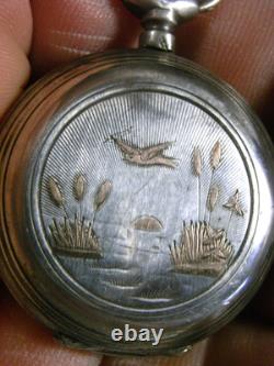 Old Solid Silver Pocket Watch with Gold Decoration Marie Pocket Watch