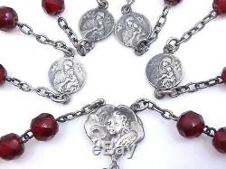 Old Solid Silver Rosary Beads And Red Garnets Art Nouveau