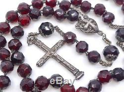 Old Solid Silver Rosary Beads And Red Garnets XIX