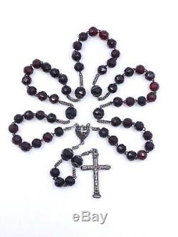 Old Solid Silver Rosary Beads And Red Garnets XIX