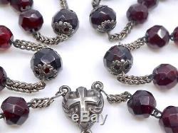 Old Solid Silver Rosary Beads And Red Garnets XIX