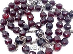 Old Solid Silver Rosary Beads And Red Garnets XIX