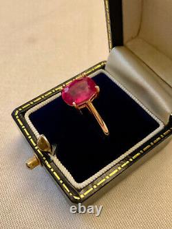 Old Solid Silver/Rose Gold Solitaire Genuine Ruby Ring Size 55