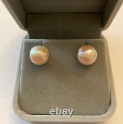 Old Sterling Silver Huge Natural Pink Pearl Earrings