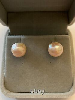 Old Sterling Silver Huge Natural Pink Pearl Earrings