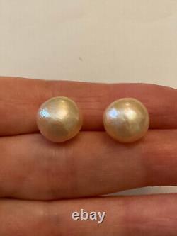 Old Sterling Silver Huge Natural Pink Pearl Earrings