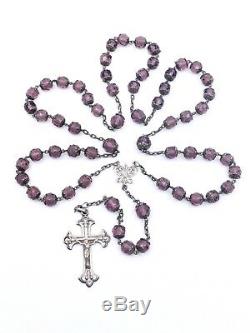 Old Sterling Silver Rosary And Amethyst Beads Art Nouveau