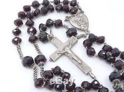 Old Sterling Silver Rosary And Genuine Garnets Cross Reliquary XIX