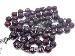 Old Sterling Silver Rosary And Pearls Red Color Garnets Art Nouveau 1900