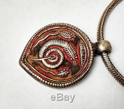 Old Talisman Protection And Snake Silver Chain Naga India 19th