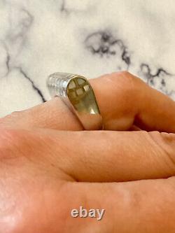 Old Tank Ring Solid Silver Mother of Pearl Inlay Goldsmith 57