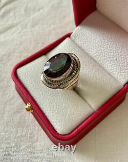 Old Unique Ring Solid Silver Elaborately Crafted Genuine Mystic Topaz T55