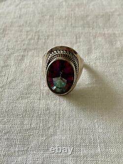 Old Unique Ring Solid Silver Elaborately Crafted Genuine Mystic Topaz T55