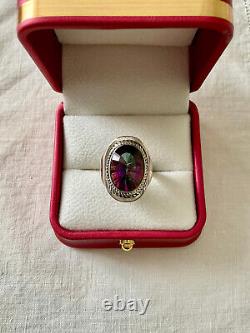 Old Unique Ring Solid Silver Elaborately Crafted Genuine Mystic Topaz T55