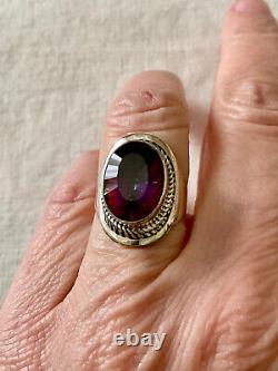 Old Unique Ring Solid Silver Elaborately Crafted Genuine Mystic Topaz T55