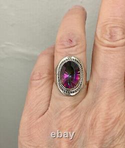 Old Unique Ring Solid Silver Elaborately Crafted Genuine Mystic Topaz T55