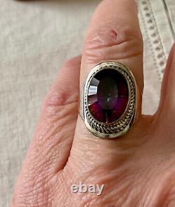 Old Unique Ring Solid Silver Elaborately Crafted Genuine Mystic Topaz T55