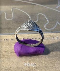 Old Viking Ring (ix-xi Century) In Silver, Bezel Engraved Vikings Drawings