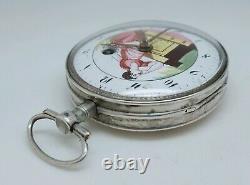 Old Watch Gosset Coq Enamel Painted To Revise Scene Antique Old Pocket Watch