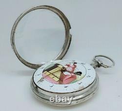 Old Watch Gosset Coq Enamel Painted To Revise Scene Antique Old Pocket Watch