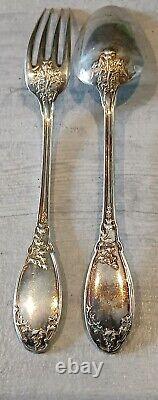 Old beautiful solid silver boarding school cutlery. Minerva hallmark