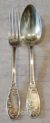 Old beautiful solid silver boarding school cutlery. Minerva hallmark