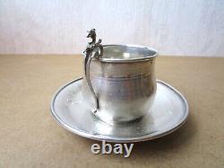 Old beautiful solid silver cup Minerva hallmark with fantastic animal head