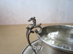 Old beautiful solid silver cup Minerva hallmark with fantastic animal head