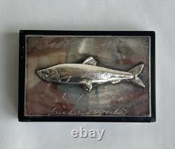 Old fishing trophy sculpture fish solid silver 800