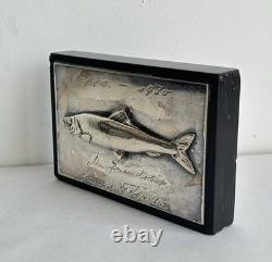 Old fishing trophy sculpture fish solid silver 800