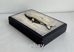 Old fishing trophy sculpture fish solid silver 800