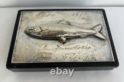 Old fishing trophy sculpture fish solid silver 800