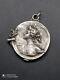 Old Pendant, Art Nouveau Woman's Bag Mirror Signed Solid Silver Punched