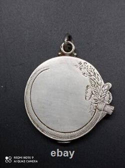 Old pendant, art nouveau woman's bag mirror signed solid silver punched