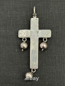 Old pendant, religious cross, in solid silver
