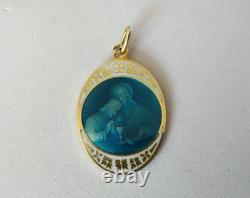 Old religious medal, solid silver, gilded silver, enamel pendant with enamel