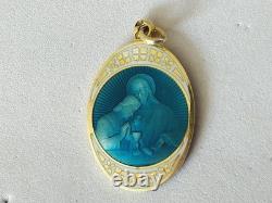 Old religious medal, solid silver, gilded silver, enamel pendant with enamel