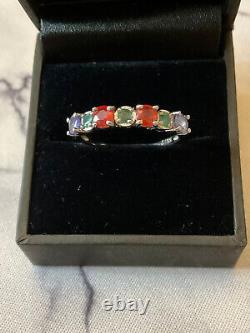 Old ring Solid Silver/White Gold Sapphire Tanzanite Emerald Size 60