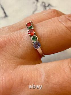 Old ring Solid Silver/White Gold Sapphire Tanzanite Emerald Size 60
