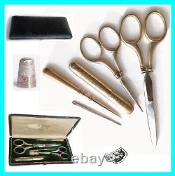 Old sewing set SILVER Embroidery scissors Lingerie Sewing box