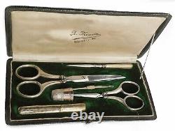 Old sewing set SILVER Embroidery scissors Lingerie Sewing box