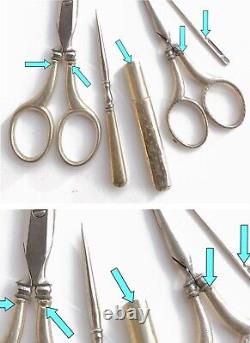 Old sewing set SILVER Embroidery scissors Lingerie Sewing box